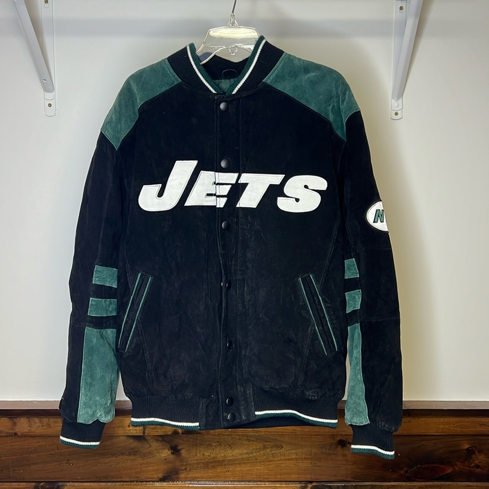 Vintage NY Jets NFL Suede Bomber Jacket- L
